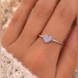 Sterling silver pink Lab Opal Ring Stackable Dainty Band  size 6-9